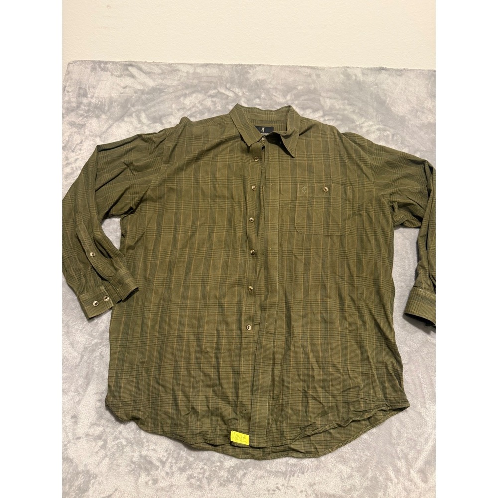 Browning Button Down Shirt Mens XXL Green Plaid Long Sleeve Cotton Buckmark Logo